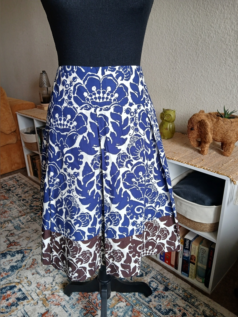 Trina TURK OF los Angeles Floral A-Line Midi Skirt in Blue and Brown